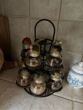 Decorative Glass Spice Jar Set with Black Metal Stand - Clear/Black